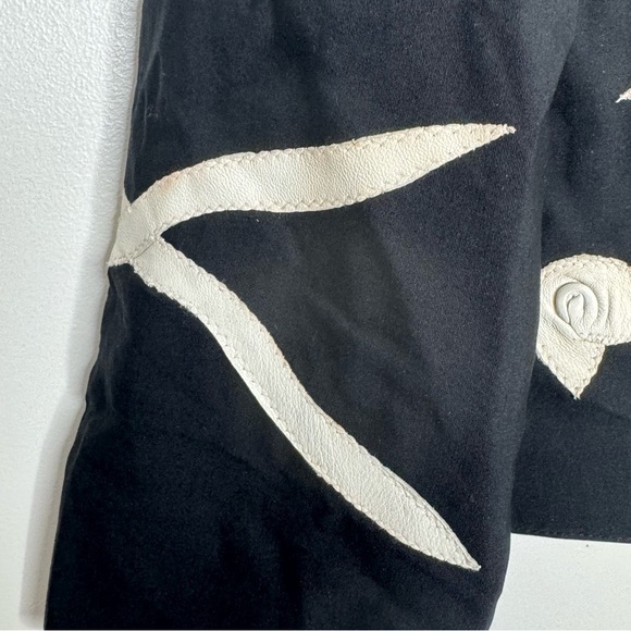 Kanar Black & Ivory Abstract Leather Appliqué Size M Artisan Statement Jacket - Picture 4 of 8
